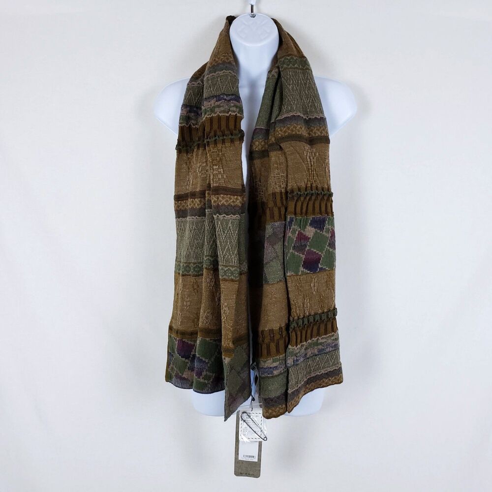 Fuga Fuga Goblincore Textured Knit Scarf Green Boho Japan Wool Art-to-Wear